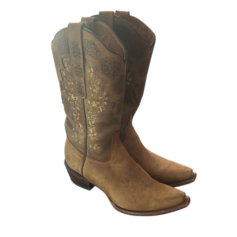 Soto Boots Cowboy Women 9.5 Leather Floral Embroidered Pointed Toe Westerncore
